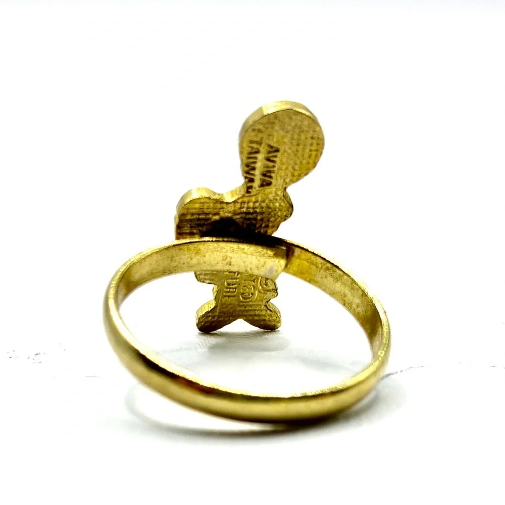 Vintage Snoopy Playing Basketball Adjustable Ring in Gold Tone